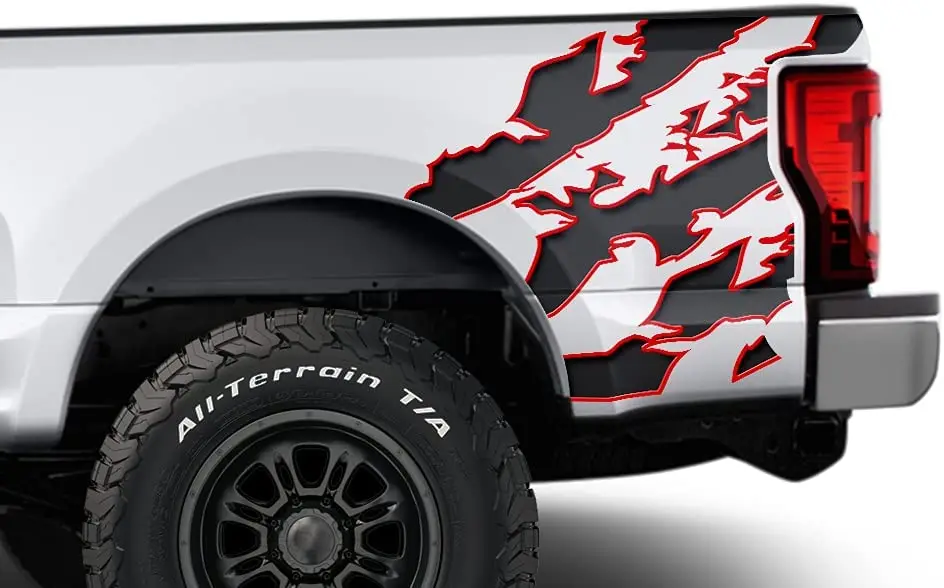 

Car-Gear Rear Quarter Panel Graphics kit 3M Vinyl Decal Wrap Compatible with F-250 F-350 2017-2019 - Red Outline