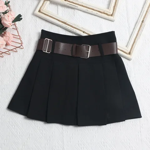 With Belt Pleated Skirts Korean Fashion Women All-Match Pink High Waist Mini Skirts 2023 New Street Plaid Skirts Student Uniform
