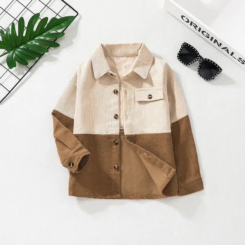 Купи Laura Kors Arrivals Spring Autumn Children Long Sleeve Single Breasted Patchwork Khaki Girls T-shirt Child Tops Clothes 12M-6T за 739 рублей в магазине AliExpress