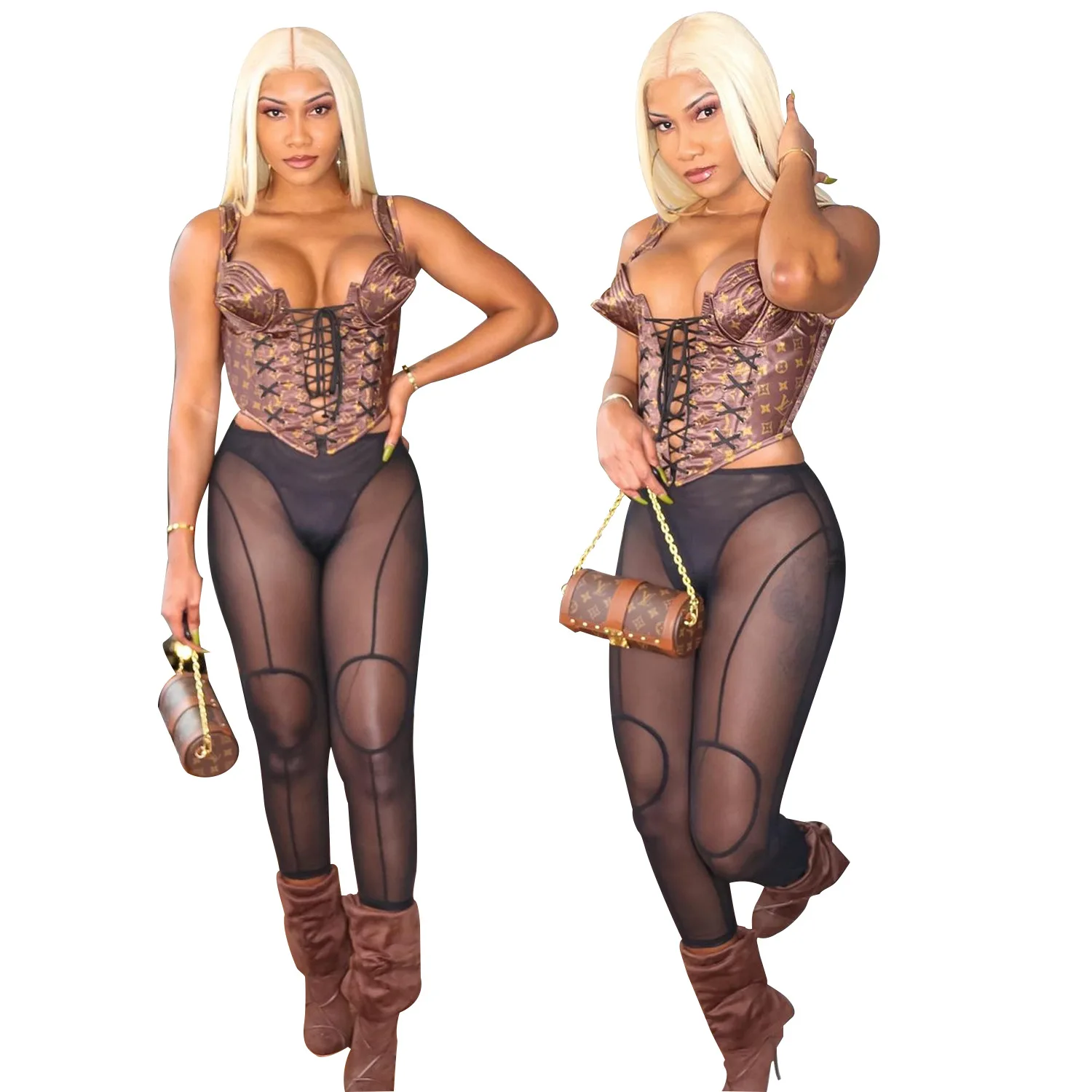 Women Mesh Stitching Leggings Trousers Pure Color Mesh High Waist Slim See Through Pants Leggings Skinny Sexy Streetwear Casua
