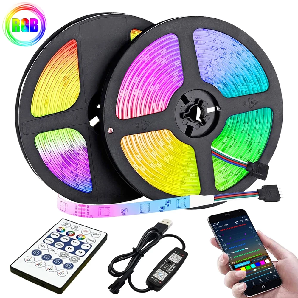 

10M 20M LED Strip Lights RGB 5050/RGBIC WS2812B Infrared Bluetooth Ontroller TV BackLight Room Luces Luminous Decorate Fita Lamp