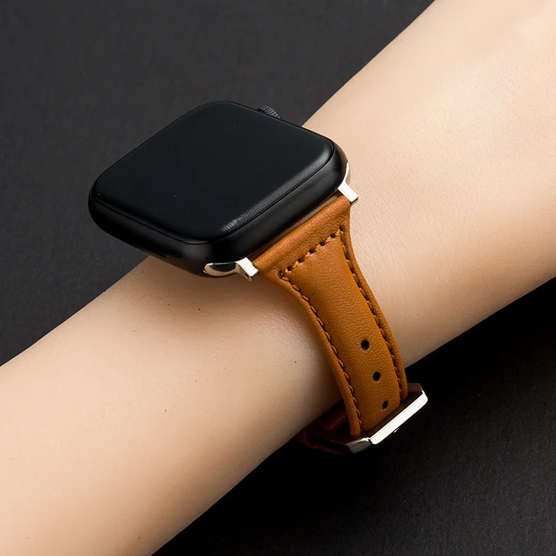 

Ремешок из натуральной кожи для iwatch 8 7 6 5 4 3 SE, тонкий сменный Браслет для наручных часов Apple Watch, 38 мм 40 мм 41 мм 42 44 45 49 мм