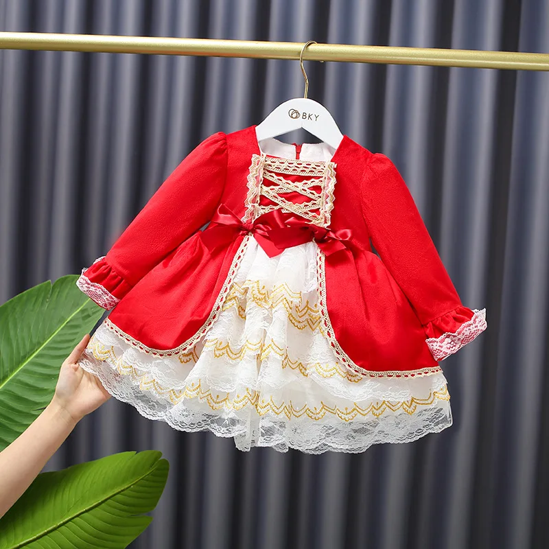 

2022 New Year Children Girl Dress Princess Winter Clothing Girls Birthday Lolita Golden Velvet Skirt 1-6 Years
