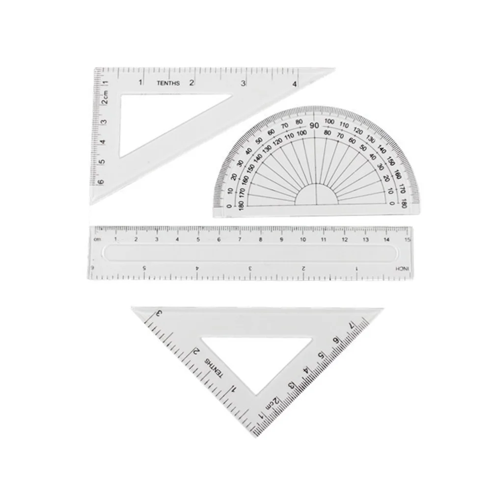 

4Pcs Plastic Math Geometry Ruler Set Architects School Supplies (Transparent) Accessories