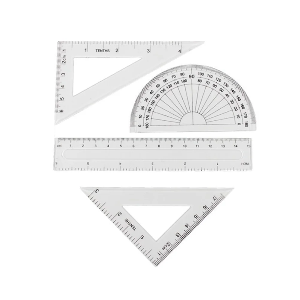 

Набор пластиковых геометрических линейки 4 шт., принадлежности для школы и архитекторов (прозрачные)