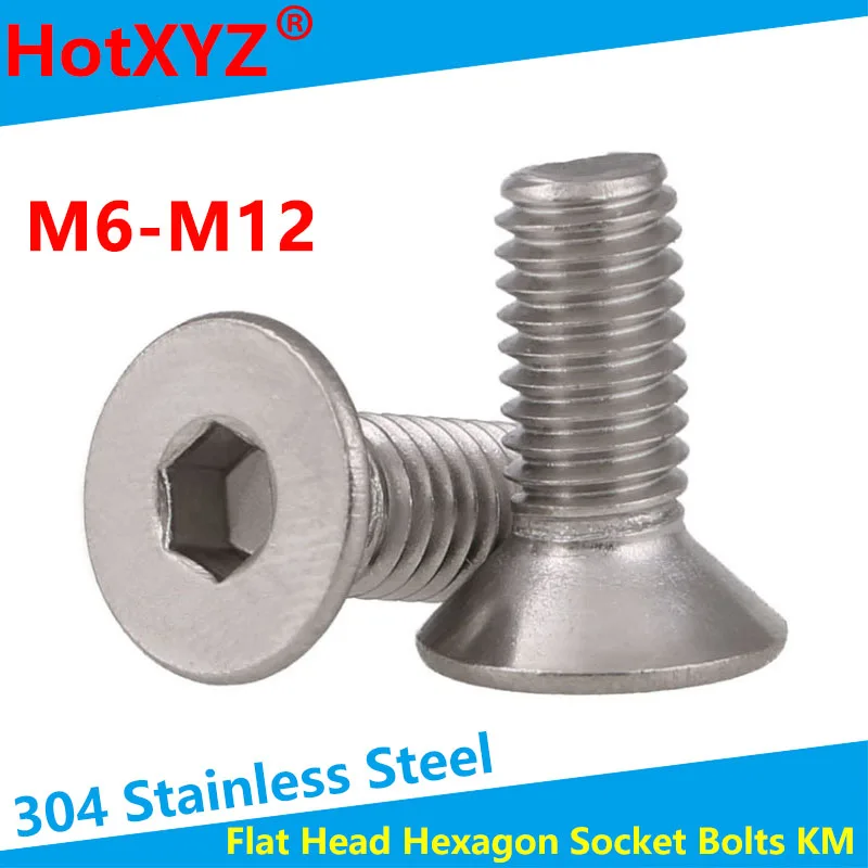

304 Stainless Steel Hex Socket Flat Head Machine Screws Countersunk Head Hexagon Socket Bolt KM DIN7991 M6M8M10M12 10PCS