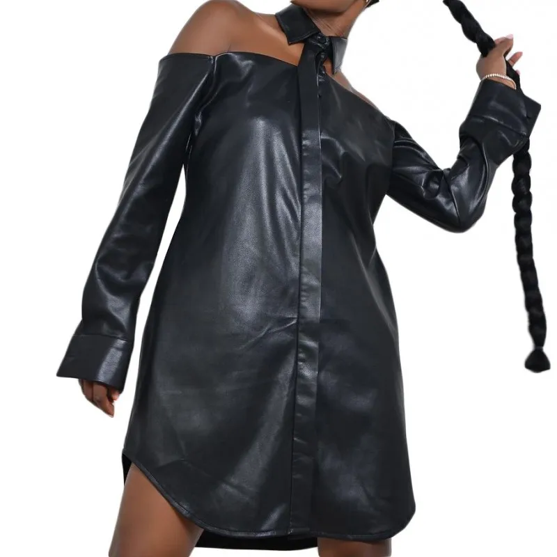 

Платье-рубашка женское с открытыми плечами и длинным рукавом