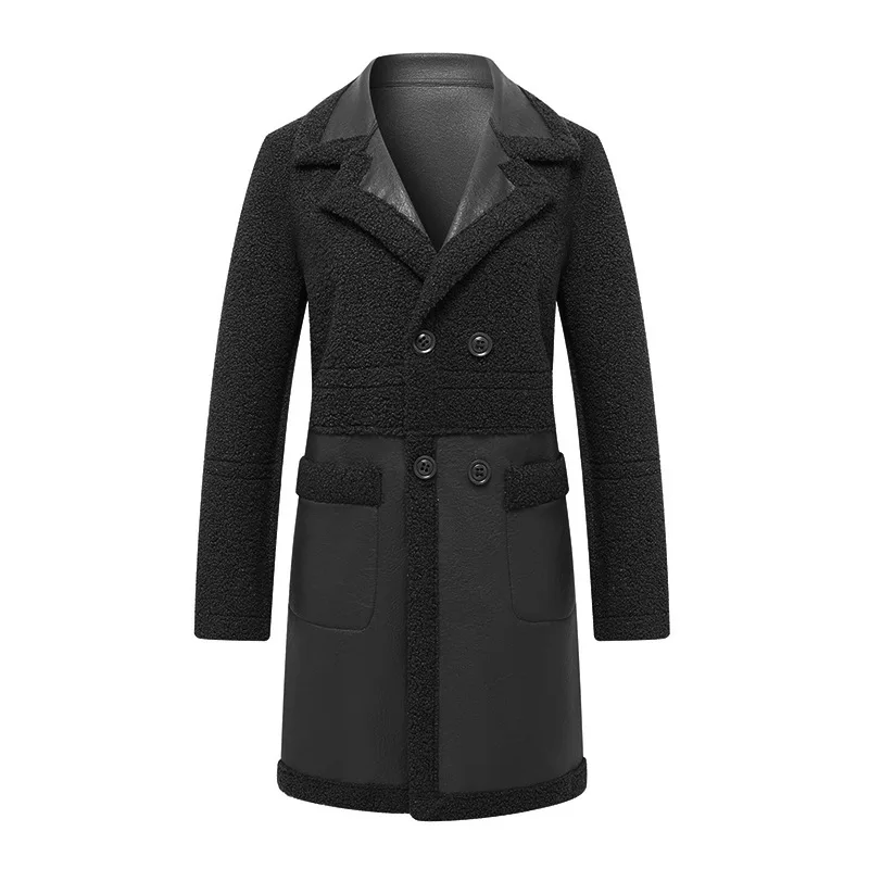 Women Faux Lambskin Leather Coats Plus Size Winter Overcoat Windbreaker Outerwear Plus Velvet Thickened Wool Fur Jacket Ladies