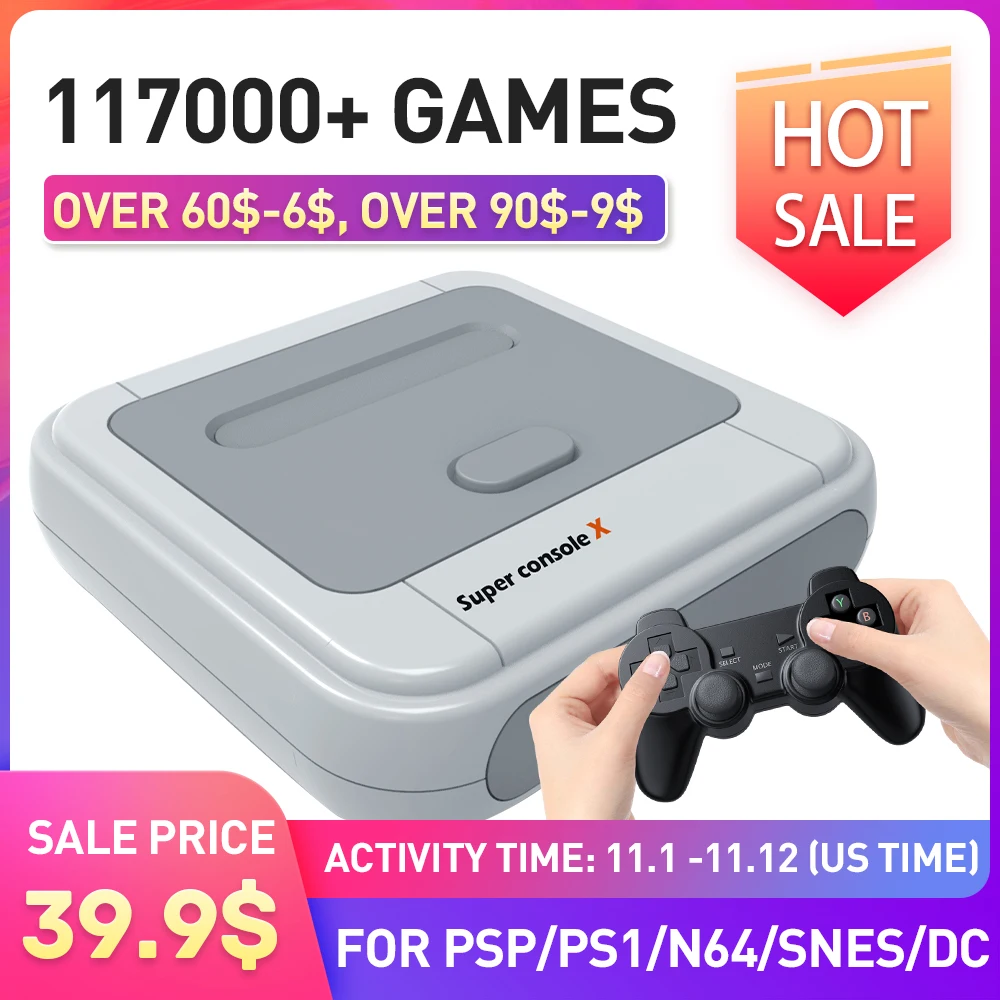 

Retro Gaming Console Super Console X With 110000 Retro Games For PSP/PS1/DC/MAME Multi-player Arcade Game Console Max To 256G