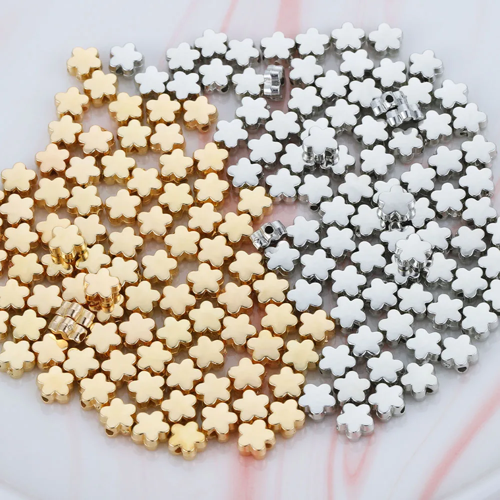 

100pcs/lot 6mm Flower Loose Beads for Needlework Jewelry Making CCB Gold Plated Spacer Beads Charms DIY Bracelet Accessories
