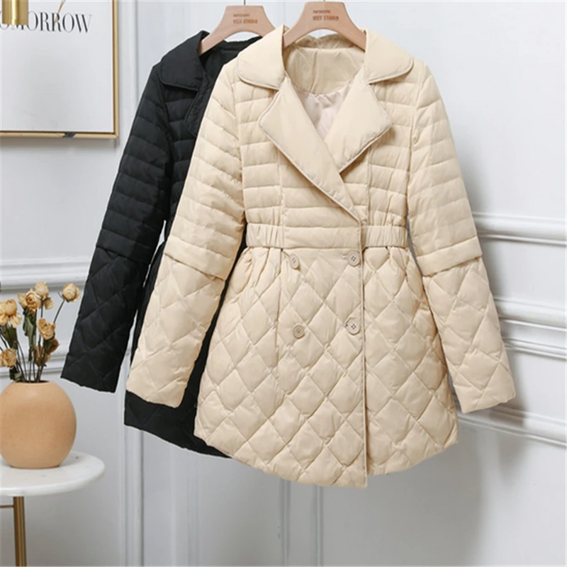 Spring Duck Down Coat Women Vintage Office suit collar Jackets Autumn  Winter Female Fashion Slim Casual Parkas