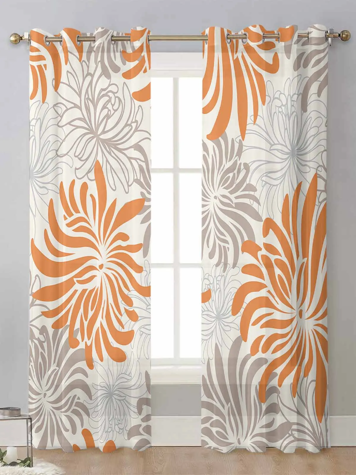 

Grey Chrysanthemum Texture Retro Sheer Curtains For Living Room Window Voile Tulle Curtain Cortinas Drapes Home Decor