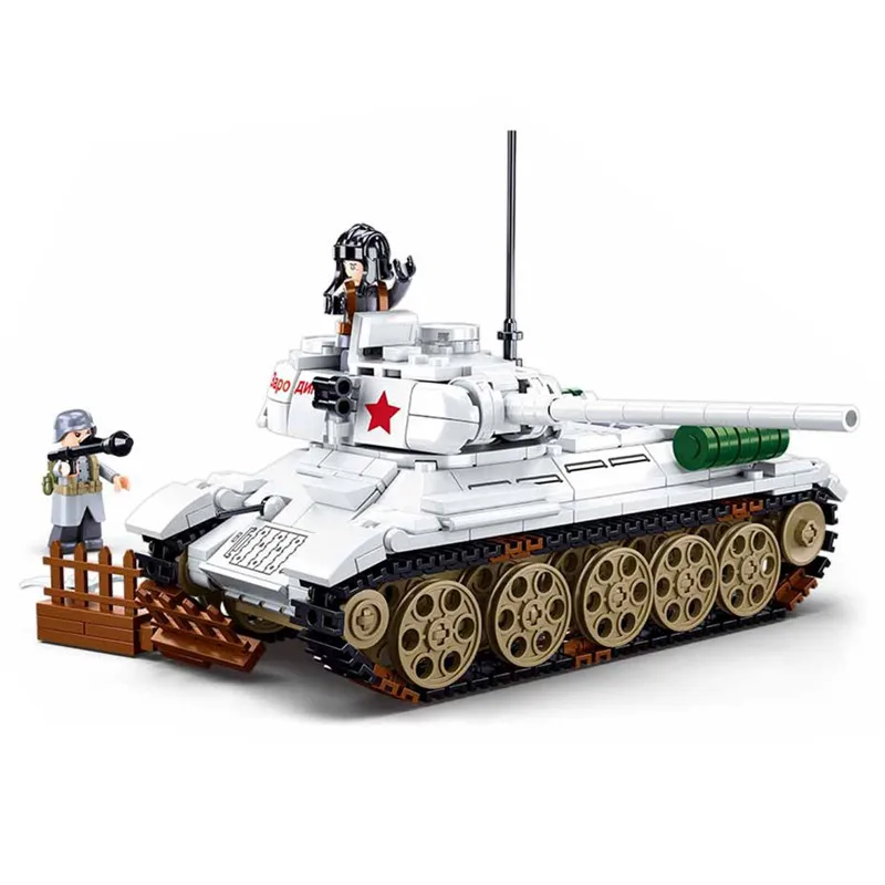 Military WW 2 II Battle of Budapest T-34/85 Medium Tank White Army Weapon Building Blocks Kit Bricks Classic Model Toys Boy Gift
