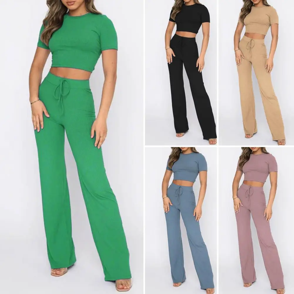 

Trendy Wide Leg Short Sleeves High Elasticity Sweat Absorption Women Summer Tracksuit Summer Tracksuit Jogging