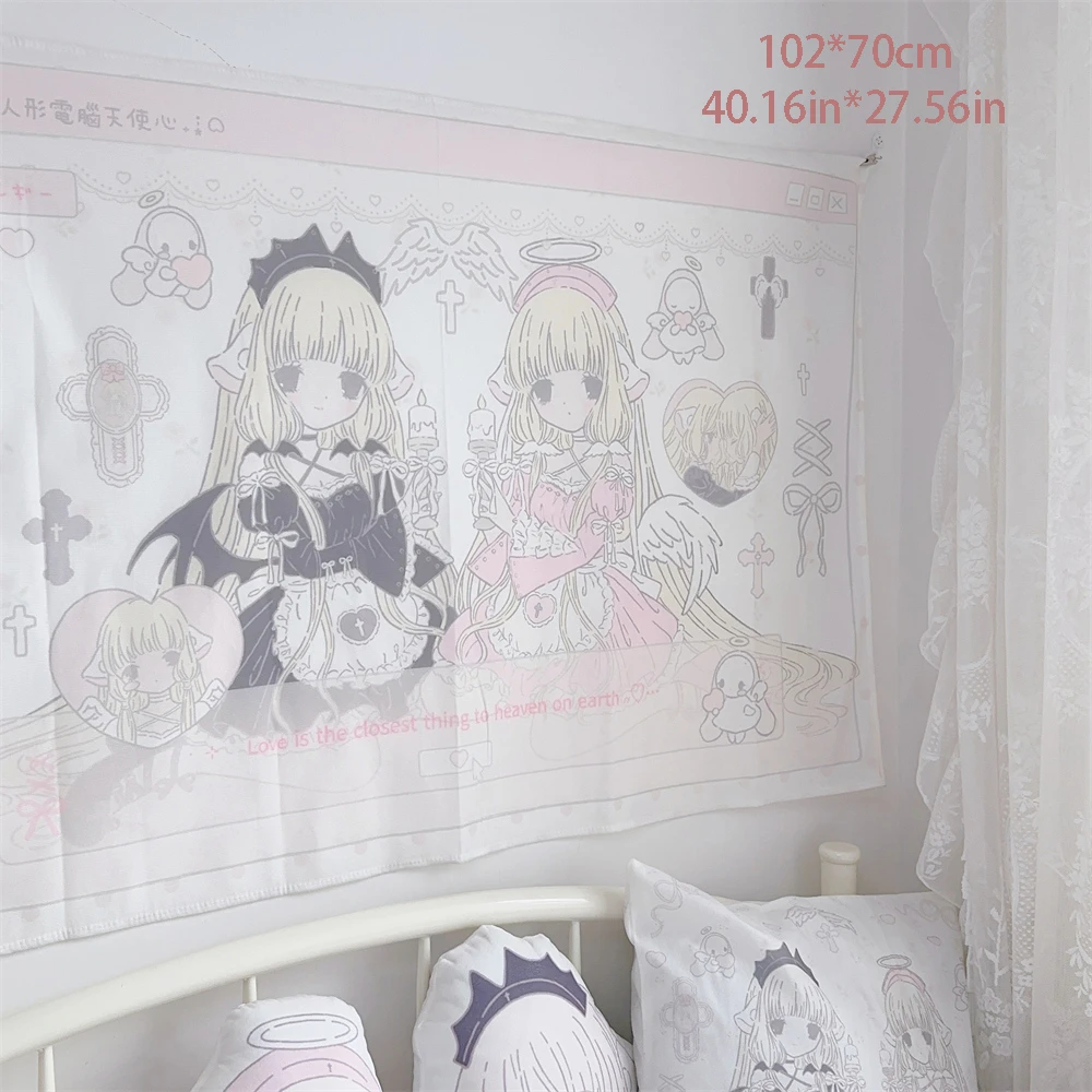 Кавайный настенный фон, гобелен с мультяшным принтом для девочек-близнецов, украшение для дома, спальни, студенческого общежития, короткий плюшевый гобелен