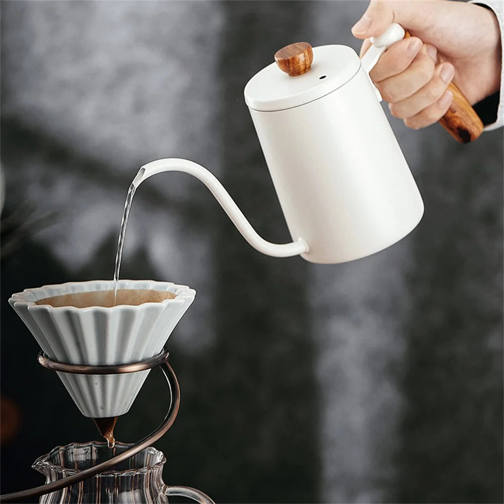 

600ml Coffee Drip Kettle Pot Stainless Steel Gooseneck Coffee Pour Over Drip Coffee Kettle Pot With Wood Handle For Home Office