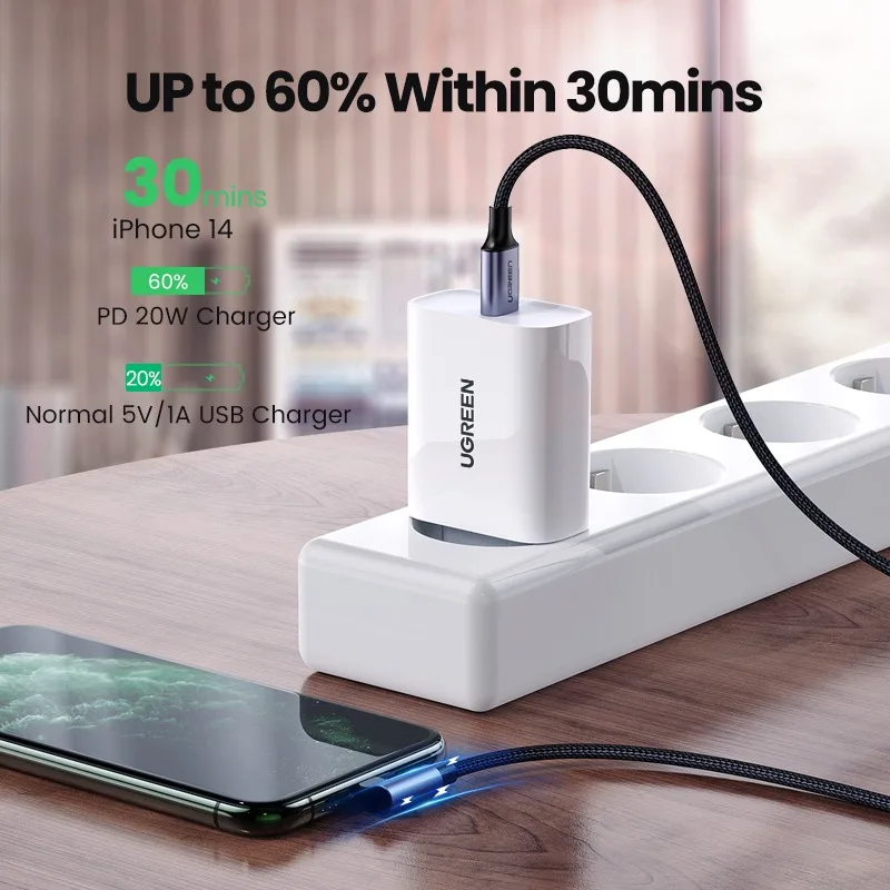 Ugreen MFi PD iPhone Cable USB C to Lightning Cable for iPhone 14 13 12 Mini Pro Max Fast Charging Data Cord for iPad MacBook