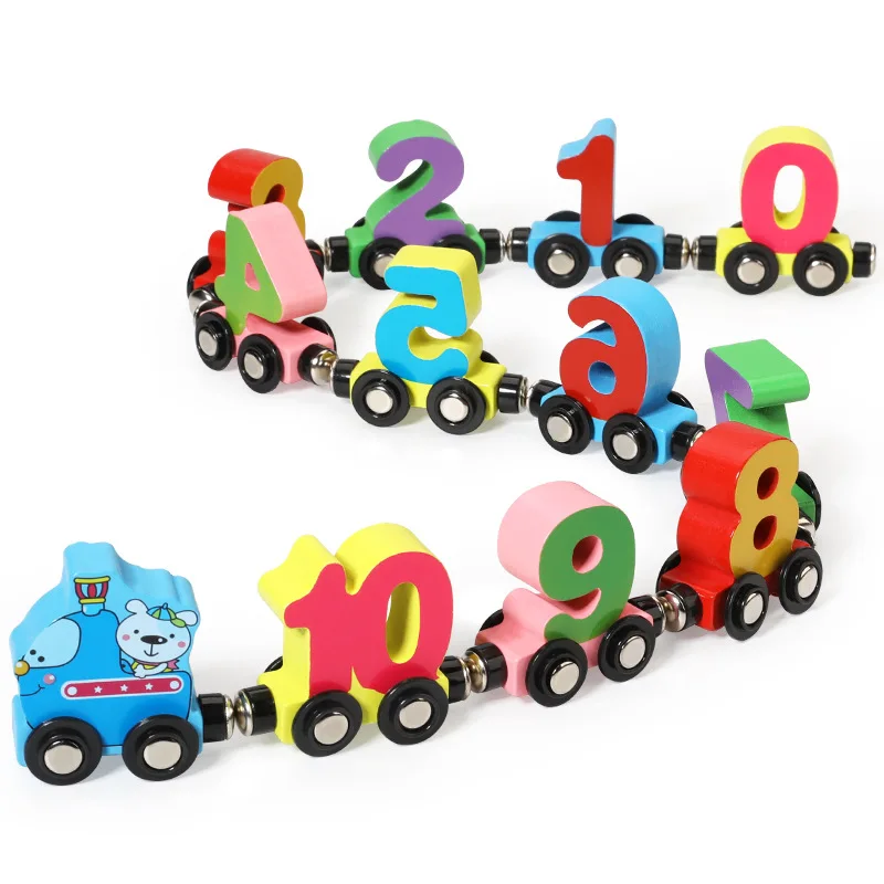 

Zqswkl educational children's toy magnetic car small locomotive wooden 26-section digital letter learning education toys