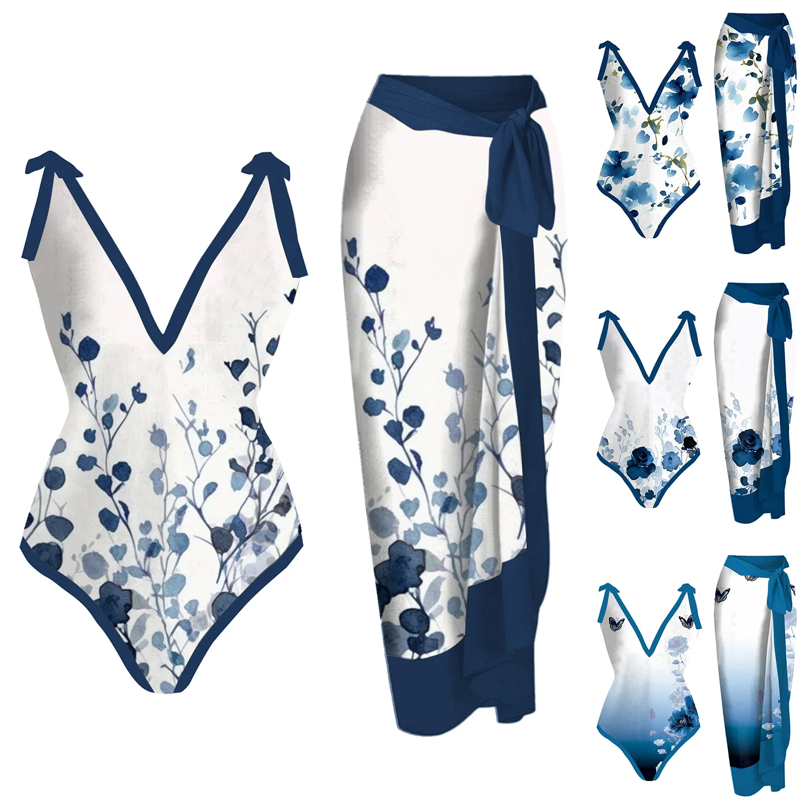 

Womens Swimsuit With Bikini Maxi Wrap Dress Floral Print Underwire Swimsuits for Women Two Pieces Bathing Suits Women