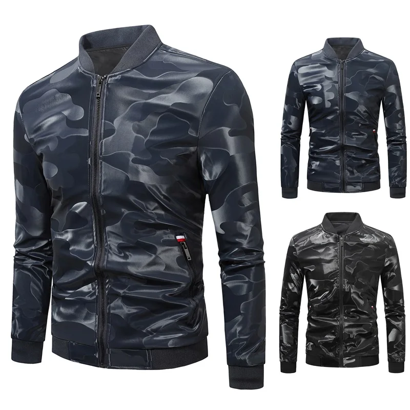

2022 Spring Men Camo Leather Jacket Mens Stand Collar Hip Hop Motorcycle PU Leather Coats Male Bike Silm Fit Outerwear M-4XL