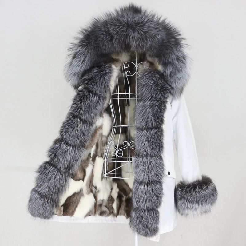 

Aoottii 2022 Long Waterproof Coat Winter Jacket Women Real Fur Parka Hood Natural Raccoon Fox Fur Outerwear Streetwear Detachabl