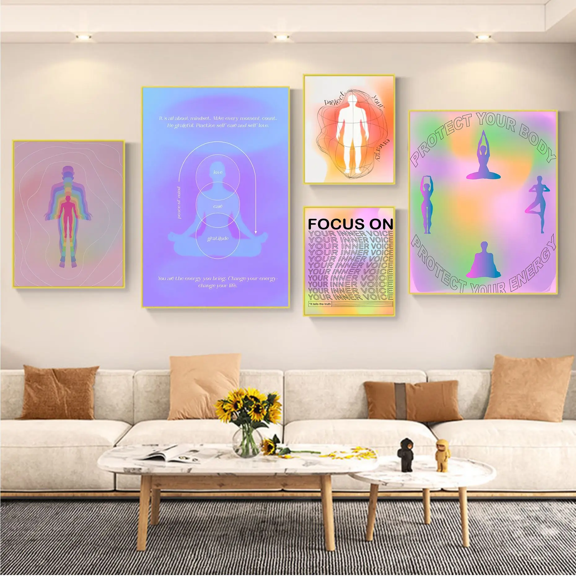 

Psychedelic 70s Grainy Gradient Spiritual Energy Meditation Self-adhesive Art Poster HD Wall Art Retro Posters for Home Decor