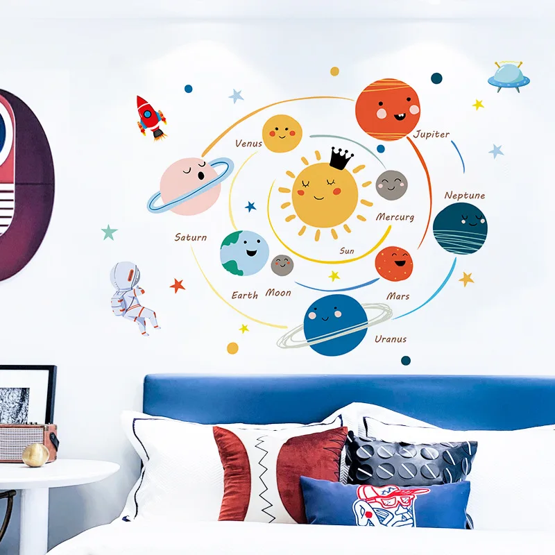 

Cartoon Solar System Vinyl Wall Stickers Children Room Decoration Boy Kids Rooms Wall Decor Nursery Decorative DIY Murals Home