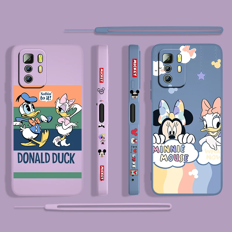 

Cute Minnie and Mickey Anime Phone Case For Xiaomi Redmi Note 11 11S 10 10S 9 9S 9T 8 8T 7 5 Pro 5G 4G Liquid Left Rope Silicone
