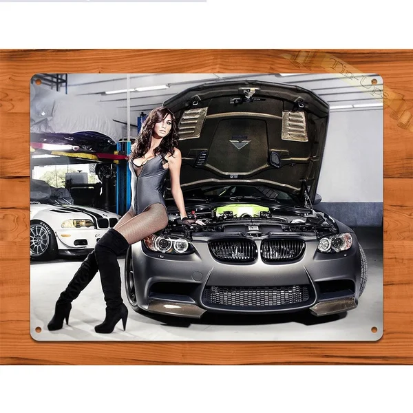 

TIN SIGN Calendar Girl Vintage Car Pin Up Garage Auto