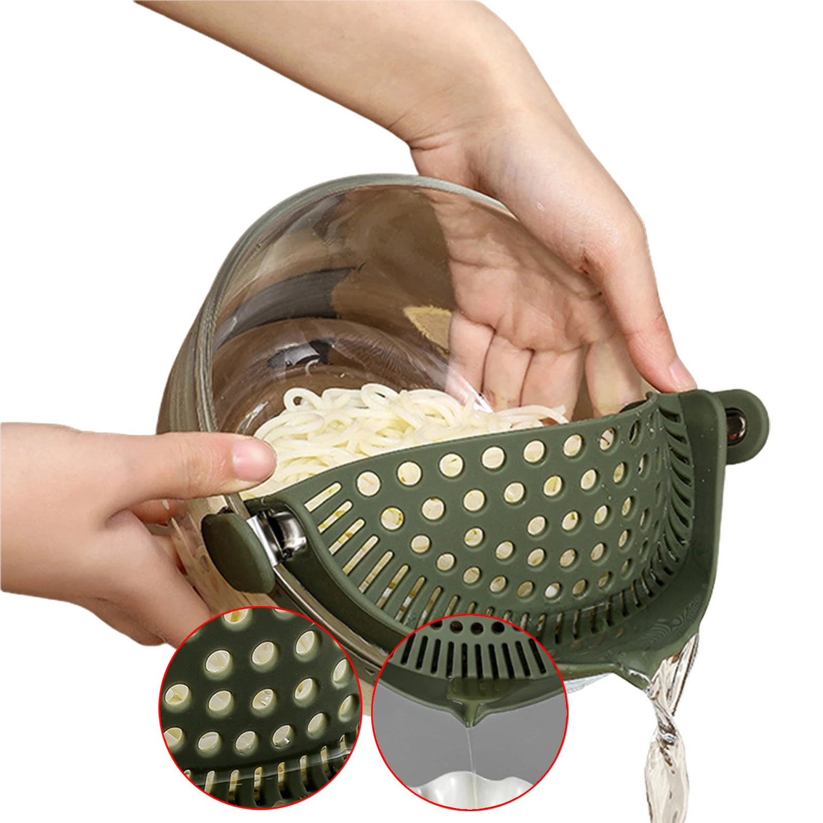 

Silicone Water Drainer Food Strain Adjustable Snap On Water Drainer For Vegetables Fruits Hands-Free For Kitchen Gadgets