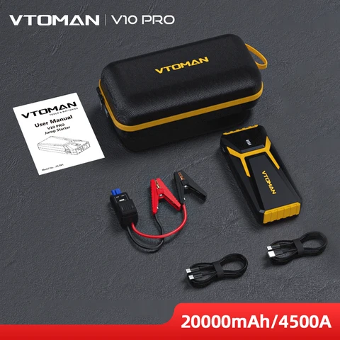 VTOMAN Power Bank 20000 мАч, портативное зарядное устройство, автомобильный усилитель 4500A, устройство автоматического запуска, аварийный стартер автомобильного аккумулятора
