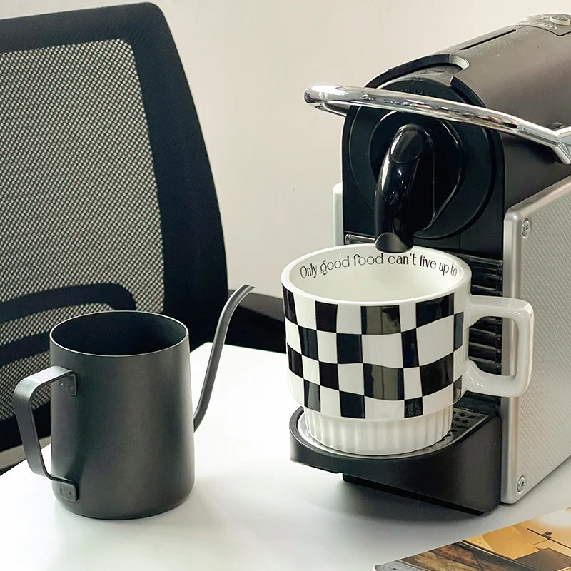 

Nordic Black Checkerboard Coffee Mug Cup Ceramic Stacked Mugs Coffee Cups Office Home Water Cup Couple Cup Afternoon Tea Cup