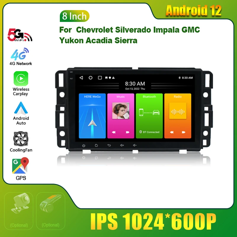 Автомобильный радиоприемник с 2 Din-экраном Wi-Fi GPS Android 13 для Chevrolet Silverado Impala GMC Yukon Acadia