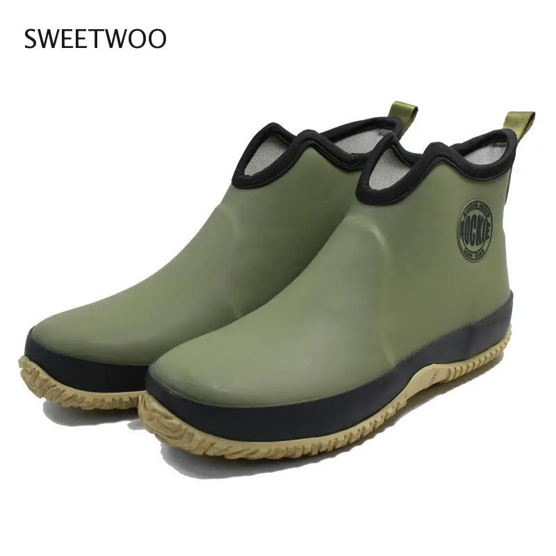 

Men's Slip-On Rain Boots Waterproof Rubber Ankle Outdoor Casual Fishing Boots Students Rain Shoes Male Platform Booties Tide Man