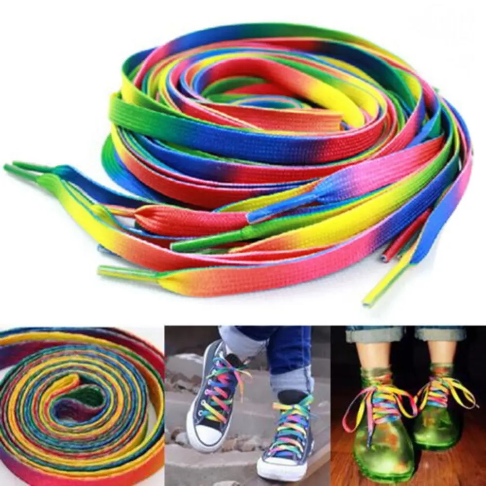 

1 pair 110cm Multi-Colors Rainbow Flat Sports Shoe Laces Shoelaces Strings Strap for Sneakers Unisex rainbow shoelace