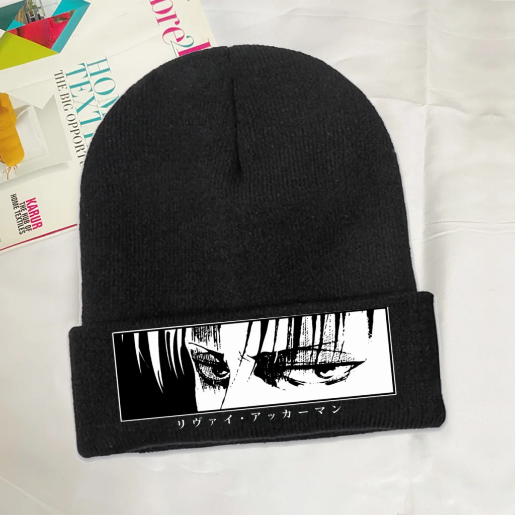 

Stare Skullies Beanie Attack on Titan Levi Anime Knitted Bonnet Unisex Warm Caps Outdoor Street Brimless Elastic Hats