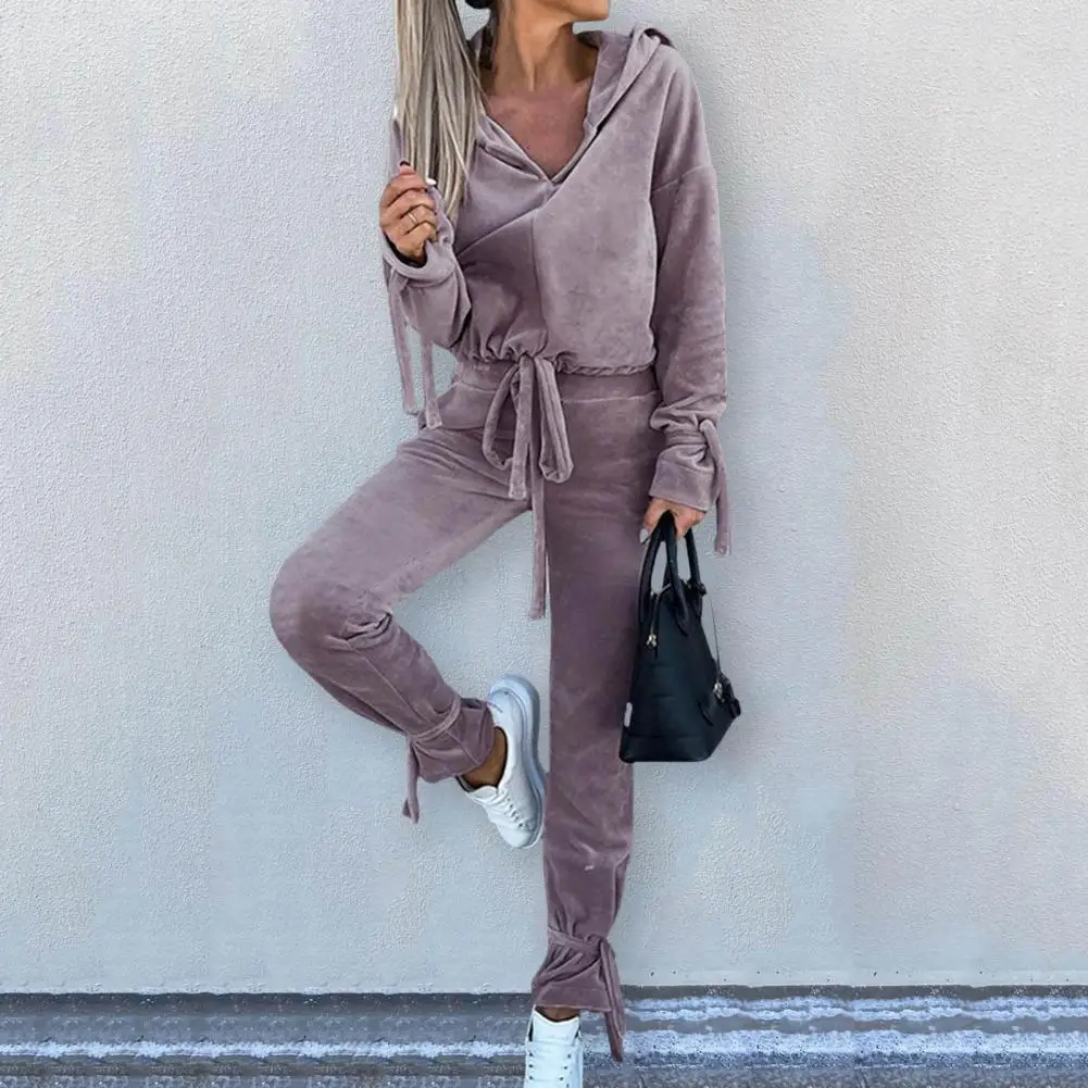 

Women's Tracksuit Sets Long Sleeve Hooded Sweatshirts Pants Suit Velvet Tracksuit Two Piece Set Fitness Outfits chandals mujer