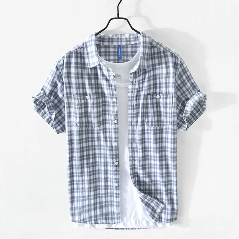 

Brand Quality Plaid Shirt Men 100% Cotton Short Sleeve Summer Men's Shirts Fashion Casual Tops Business Shirt For Men XXXL