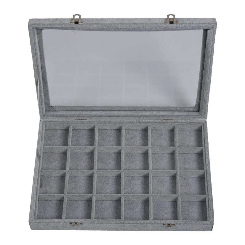 

24 Grid Jewelry Tray Showcase Display Storage Earring Display Stand Silver Jewelry Box
