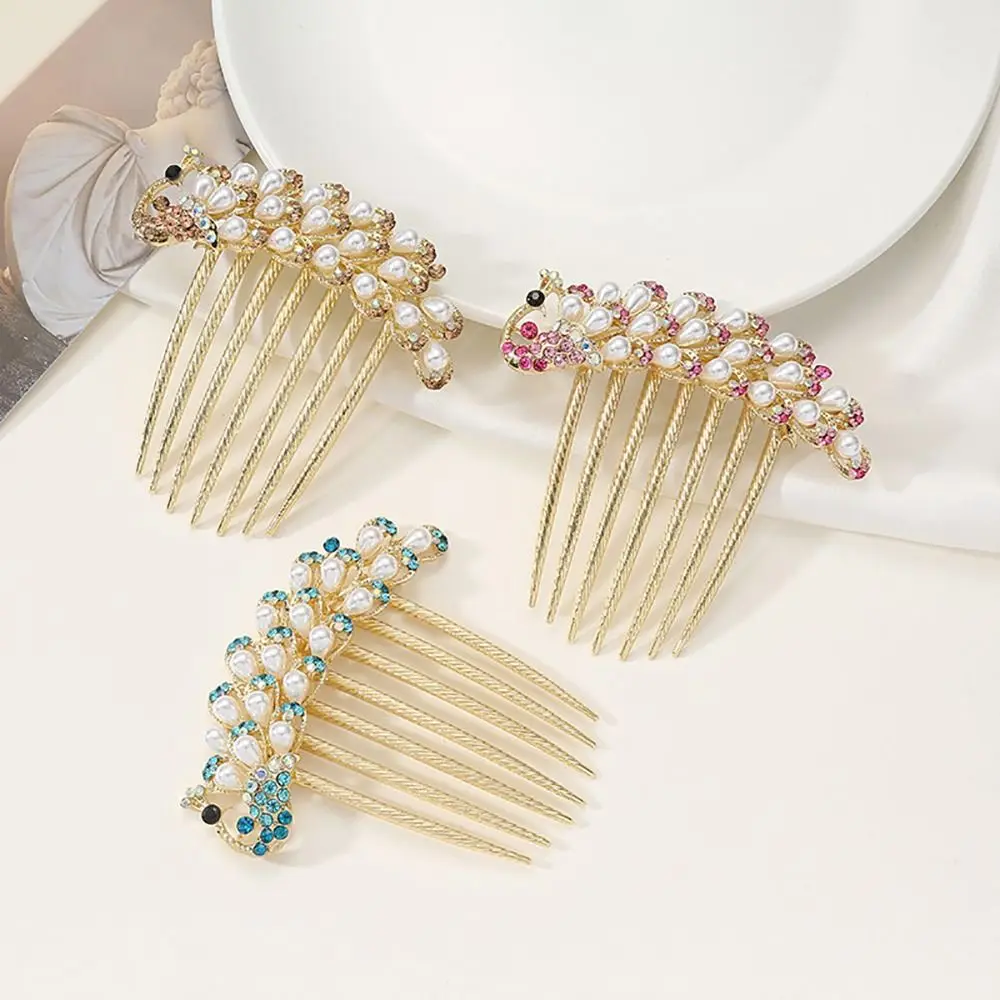 

Retro Peacock Pearl Diamond Hair Comb Bridal Wedding Hair Jewelry Hair Curler Exquisite Hair Clip Headdress Hair Accessories