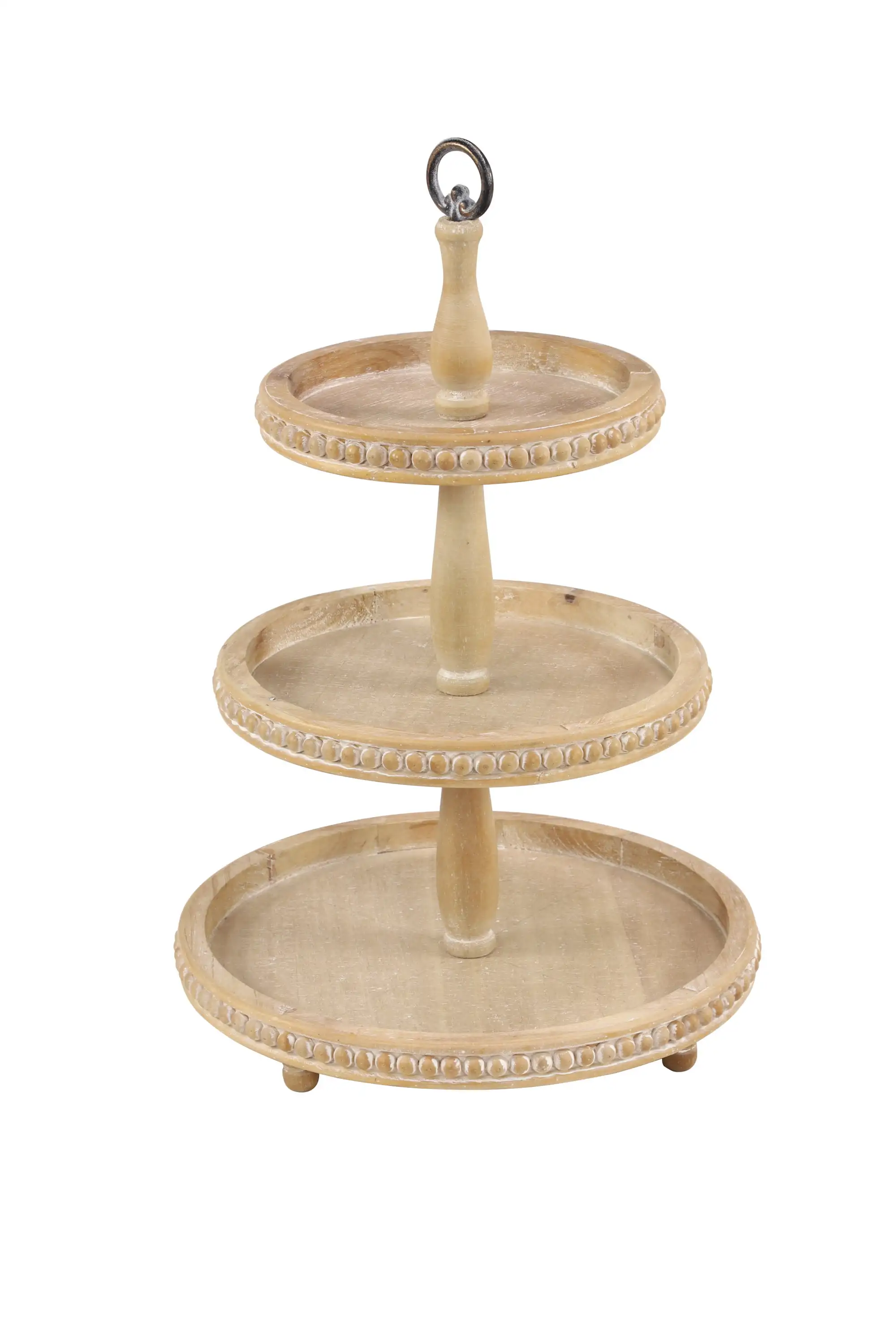 

17" x 24" Light Brown Wood Beaded 3 Tiered Server, 1-Piece