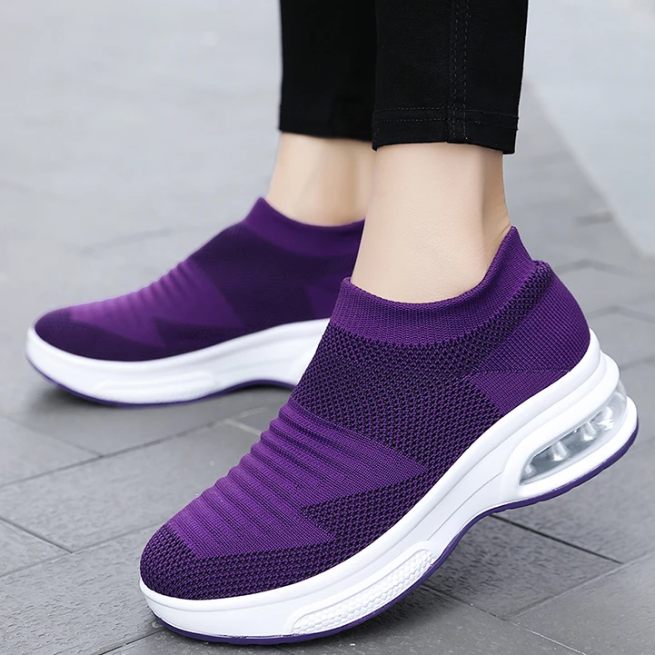 

Womens Sneakers Slip on Shoes Women Platform Casual Breathable Socks Shoes Air Cushion Outdoor Women Vulcanize Shoes Soft New
