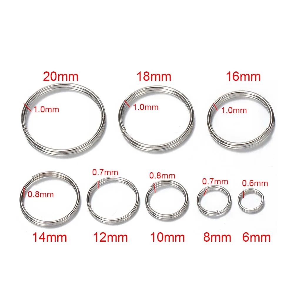 50pcs 6mm - 20mm Stainless Steel Double Loop Keychain Split Ring Connectors for Keyring DIY Jewelry Making Supplies Accessories