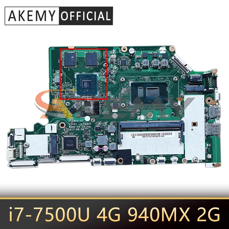 

C5V01 LA-E892P For Acer A515-51 A615-51 N17C4 A515-51G A615-51G A315-53G Laptop Motherboard With i7-7500U 4G-RAM 940MX 2G-GPU