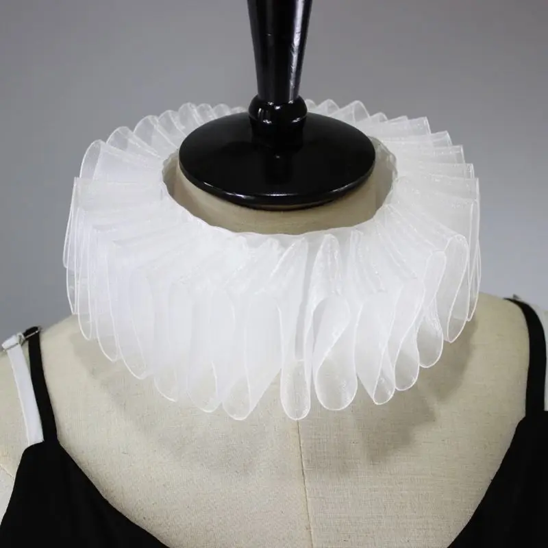 

Womens Renaissance Elizabethan Ruffled Fake Collar Chiffon Retro Clown Neck Ruff 066C