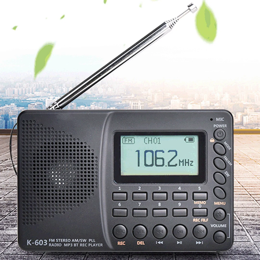 

1pc K-603 Digital MP3 Player Recorder Full Band Radio AM/FM/SW Stereo Speaker LCD Display Multifunction Telescopic Antenna Radio