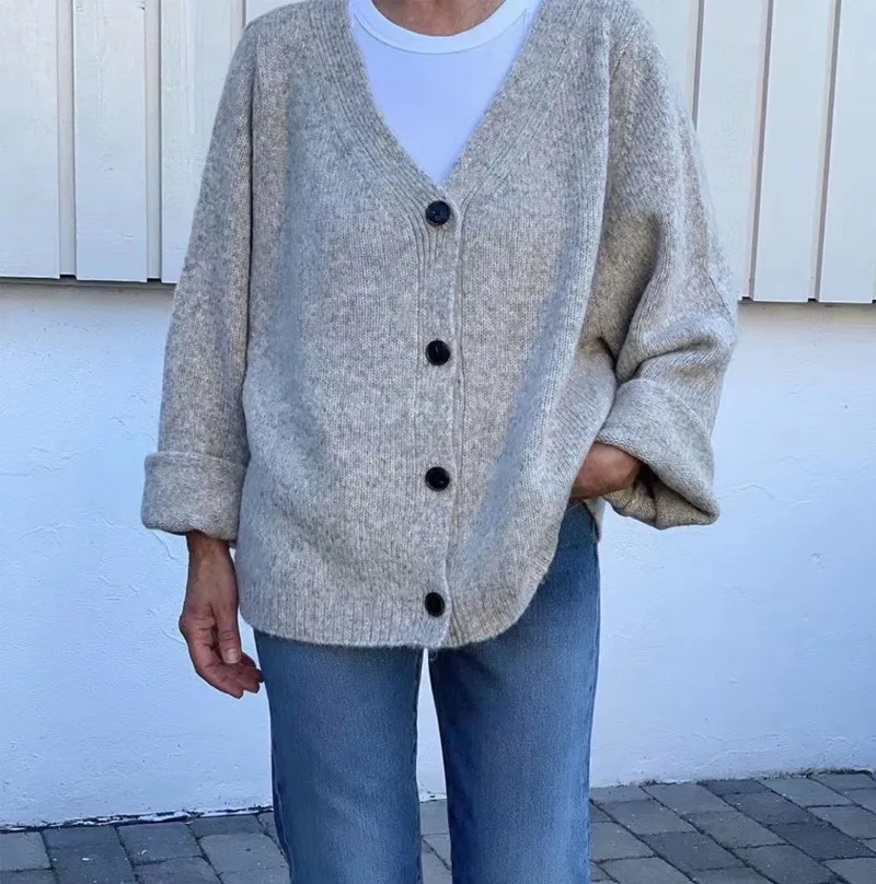 Totem Wool Sweater Jacket 2022 Autumn New Minimalist Style V-neck Loose Casual Long-sleeved Knitted Cardigan High Quality enlarge