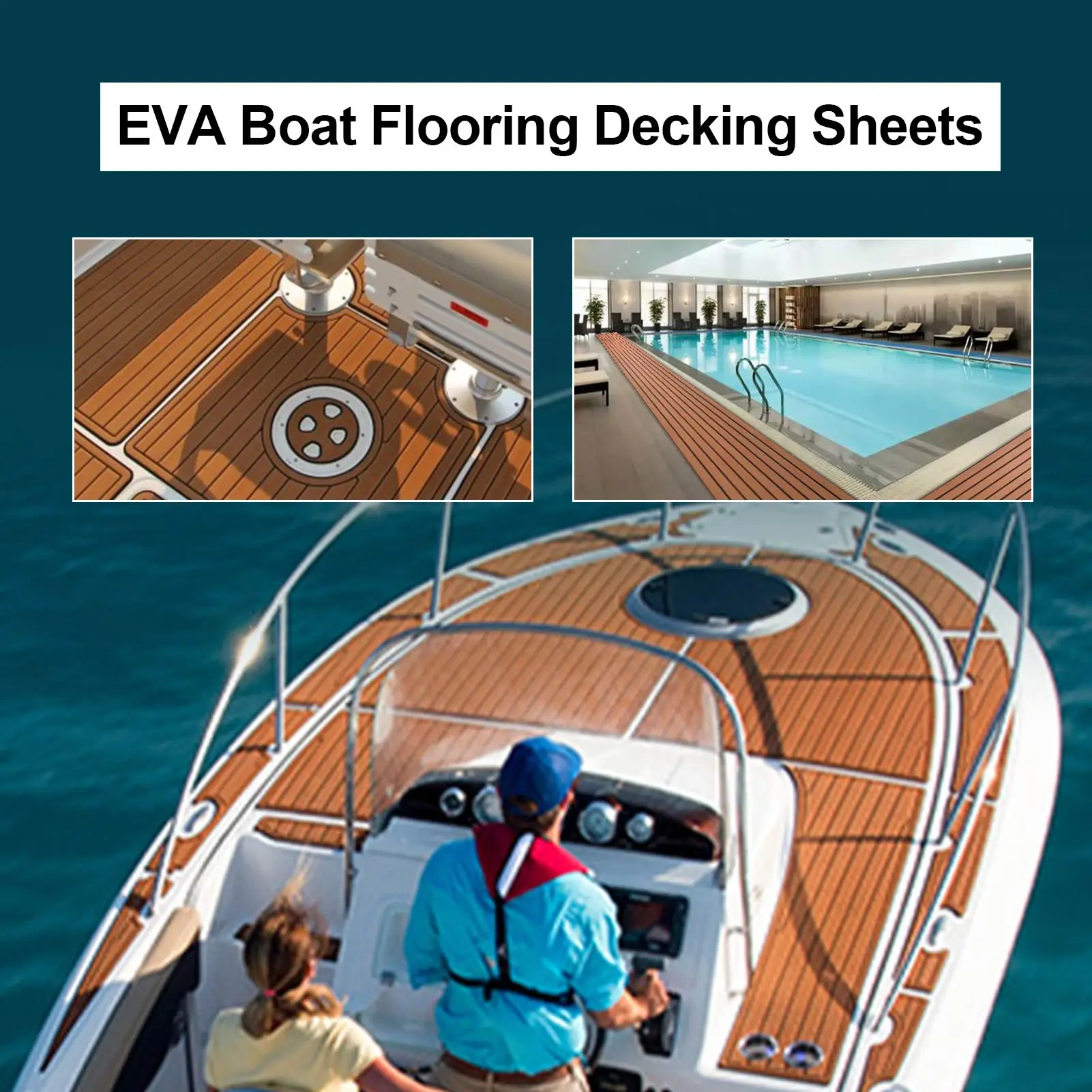 1160x2400x7mm EVA Foam Faux Teak Boat Decking Mat Brown Deck Sheet Yacht Flooring Anti Skid Mat Self Adhesive Vehicle Pad