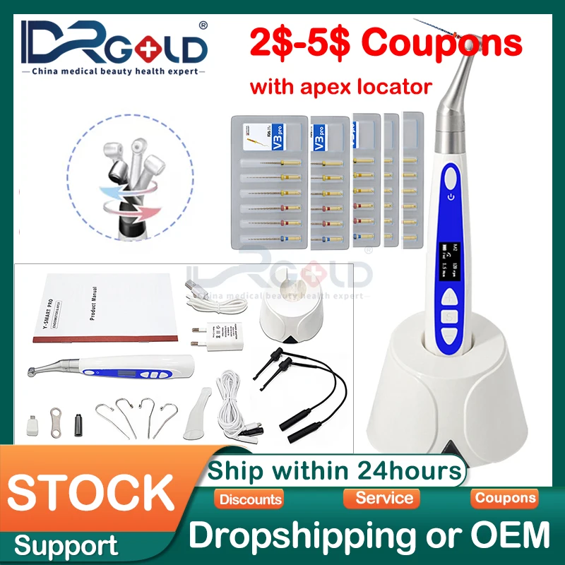 

Dental Contra Angle Handpiece 16:1 Reduction Endo Motor Dentistry Endodontic Treatment with Apex Locator Dental Root canal Files