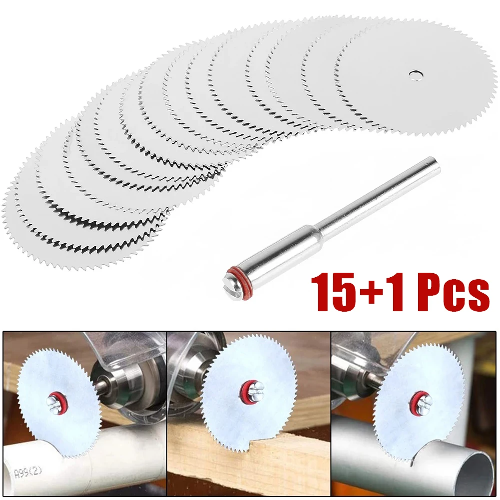 

15Pcs 22mm Circular Saw Blade Kit Stainless Steel Cutting Wheel Disc With Connecting Rod Rotary Tool Accessories For PVC Pipe